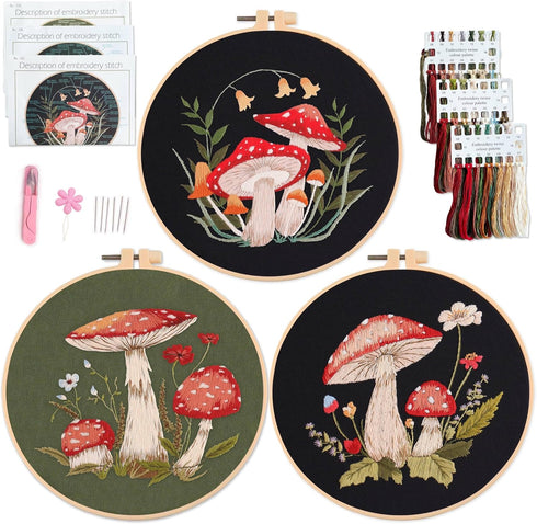 Myfelicity 3 sets Mushroom Embroidery kit, Adult Beginner DIY Needle kit,Art Craft Handy Sewing Set......