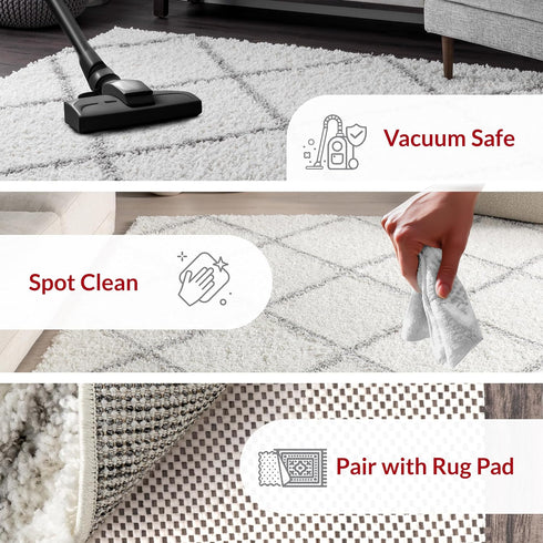 nuLOOM Tess Moroccan Shag Area Rug - 2x3 Accent Shag Rug Modern/Contemporary White/Grey Rugs for Living Room Bedroom Dining Room Nursery Entryway...