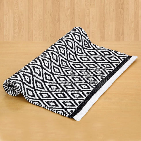 RAJRANG Cotton Hand Woven Diamond Area Rug, Reversible Checkered Bathroom Rugs, Geometric Entry Mat, Machine Washable, Durable - Black & White, 21...