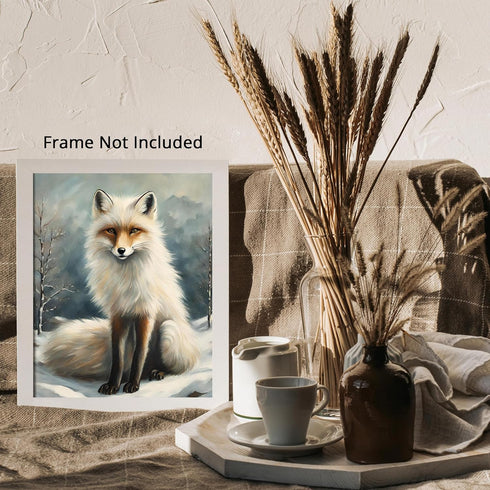 Posterizer 1 pcs-white arctic fox in snowy winter scene-oil painting style 9-Art for Animal Lovers-Landscape & Nature Art-Decor for Home & Office-...