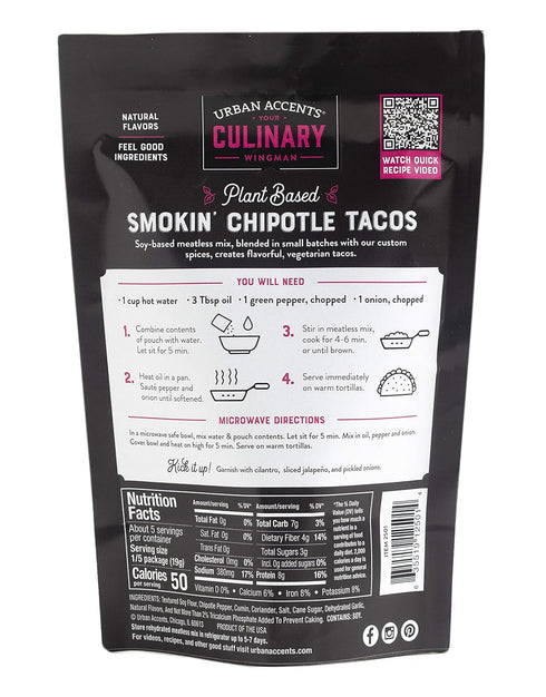 Urban Accents Plant Based Chipotle Taco Meatless Mix – Gluten Free Plant Based Protein & Mexican Spice Blend, 3-pack...