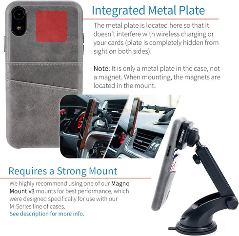 Dockem Wallet Case for iPhone XR (6.1"): Built-in Metal Plate for Magnetic Mounting & 2 Credit Card Holders (Exec M2, Synthetic Leather, Grey)...