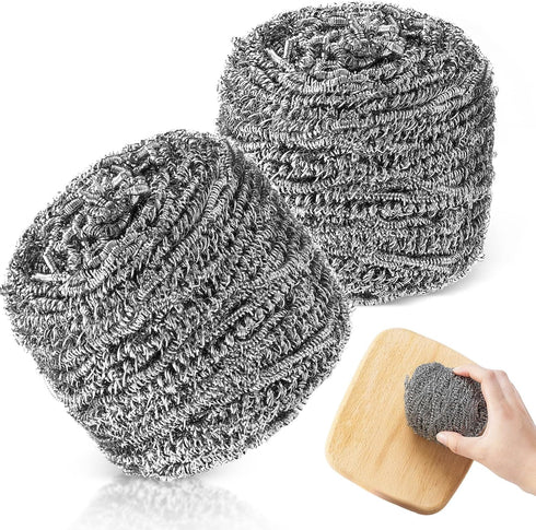 2 Pcs Stainless Steel Teak Scrub 304 Stainless Steel Wool Scrubber Rust Resistant Steel Wool Pad for Teak Furniture Care, Cleaning Dishes, Pots, P...
