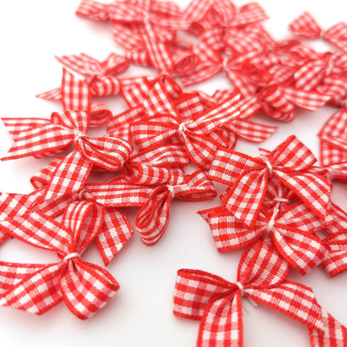 50pcs 1.2-Inch Mini Red Gingham Ribbon Bows for Crafts Plaid Ribbon Bows Appliques for Christmas Ornament Embellishment Decoration(Red)...