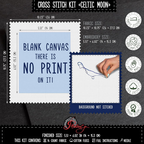 Povitrulya Counted cross stitch kit Celtic moon - DIY embroidery set with presorted floss, 14-count Aida fabric, paper pattern...