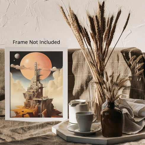 Posterizer 1 pcs-futuristic surreal scenary with mountain buildings-Abstract & Modern Art-Fantasy & Fiction Art-Gift for Art Lovers-Decor for Home...