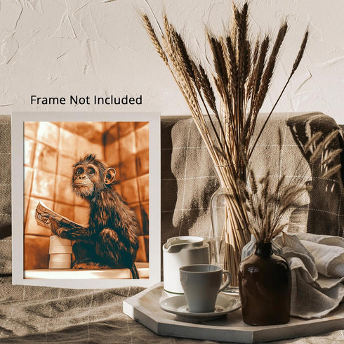 Posterizer 1 pcs-cute funny chimp reading newspaper on toilet-3-Bathroom Restroom Art-Art for Animal Lovers-Gift for Daughter, Son, Kids- unframed...
