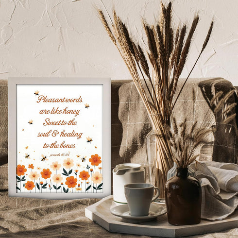Posterizer 1 pcs-cute bees and flowers Pleasant Words bible verse-Religious Posters-Motivational & Inspirational Art-Gifts for Christians - UNFRAM...
