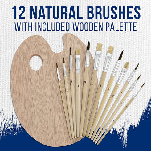 U.S. Art Supply 12-Piece Artist Paint Brush Set with 9" x 12" Wood Painting Palette - 12 Premium Round & Flat Bristle Paintbrushes - Fun Kids, Adu...