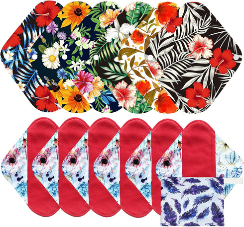 7pcs Set Reusable Menstrual Pads Including 1pc Mini Wet Bag +6pcs Reusable Washable Stay Dry Cloth Menstrual Pads/Women Sanitary Pads/Mama Panty L...