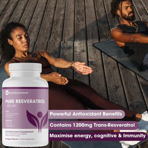 Pure Micronutrients - Pure Resveratrol Supplement - Extra Strength 1200mg Trans-Resveratrol - for Anti Aging, Heart & Immune Health - 60 Vegan Cap...