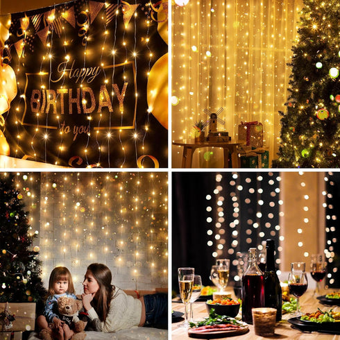 195 LED Curtain Tapestry Lights Backdrop String Lights, 6.5 x 5 Feet Hanging Fairy Curtain Lights with 8 Lighting Modes and Remote for Bedroom Win...