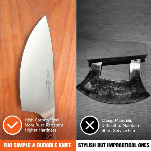 TUO Rocker Knife, 7 inch Salad Chopper Chef Knife for Herb Rocking and Veggie Chopping, Vegetable Cleaver in High Carbon Steel with Ergonomic Hand...