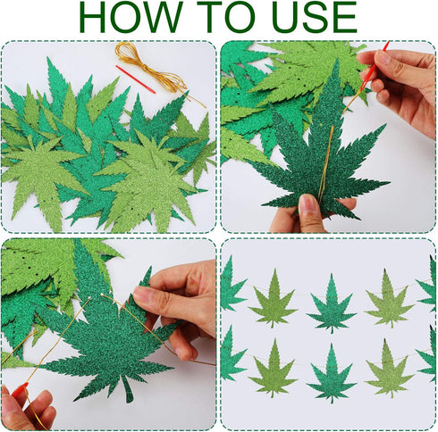 2 Pieces Pot Leaves Weed Banners and 51.2 x 86.6 Inch Weed Tablecover Green Hawaii Tropical Palm Leaves Banner Tablecloth for Pot Leaf Felt Birthd...