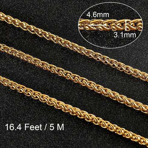 Jabogrii 16.4 Feet Stainless Steel Wheat Chain Bulk Gold Plated Chain for Jewelry Making DIY Jewelry Supplies for Women Necklace Bracelet…...