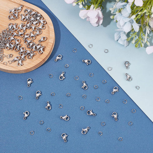 PH PandaHall 60pcs 304 Stainless Steel Lobster Clasps with 120pcs 4mm Open Jump Rings Jewelry Clasp Connector Bracelet Clips Closures for Earring ...