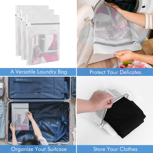 Mesh Laundry Bags for Delicates - Durable Lingerie Bags for Washing Delicates with Elastic Zipper Protector, Delicates Bag for Washing Machine and...