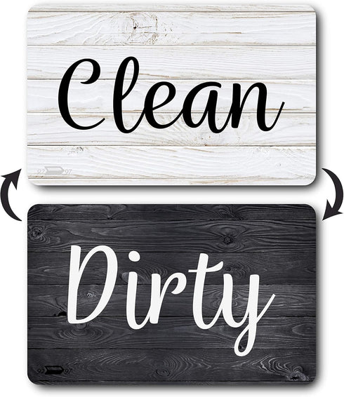 Black & White Wood Clean Dirty Magnet for Dishwasher, Reversible Dishwasher Magnet Clean Dirty Sign, Magnetic Dish Washer Sign Indicator, Rustic F...