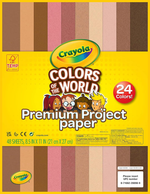 Crayola Construction Paper in Colors of The World, 8.5” x 11”, 24 Colors, Craft Supplies, 48 Sheets...