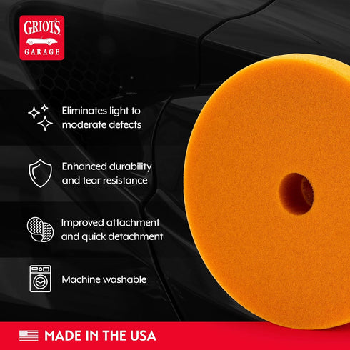 Griot's Garage Orange Foam Correcting Pads for Car Polishing and Detailing, Removes Light to Moderate Paint Defects, Durable, Machine-Washable, 10...