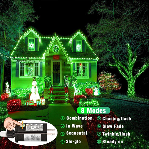 33ft 100 LED String Lights Indoor - Christmas Lights Outdoor 8 Modes Clear Wire Waterproof Plug in Twinkle Fairy Lights for Christmas St Patricks ...