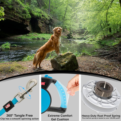 Wigzi MEDGL-BL Gel Retractable Dog Leash for Dogs Upto 44 lb, Medium, Blue...