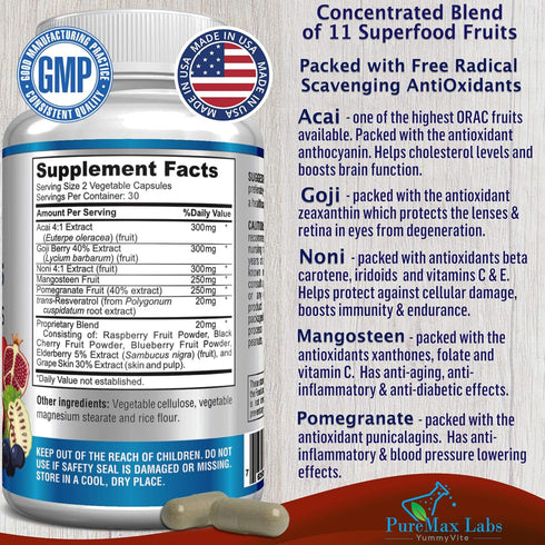 Super Antioxidant Fruit Superfood Complex - Powerful Antioxidant Superfruits, Acai, Goji, Noni, Mangosteen, Pomegranate, Elderberry, Resveratrol, ...