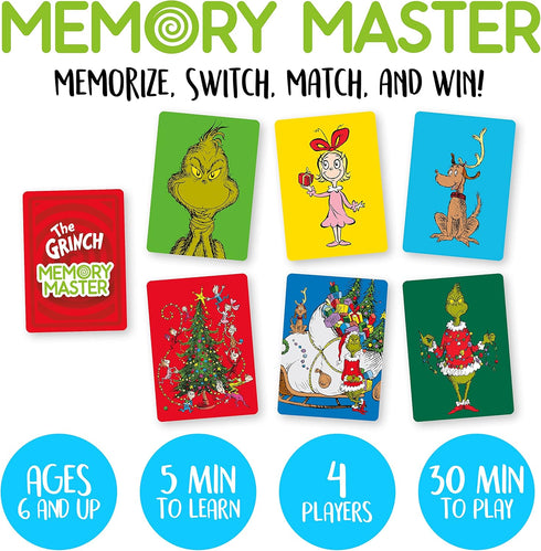 AQUARIUS Grinch Christmas Memory Master Card Game - Fun Family Party Game for Kids, Teens & Adults - Entertaining Family Game Night Gift - Officia...