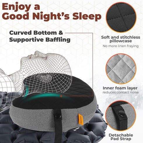 TREKOLOGY Camping Pillow with Removable Cover, Inflatable Pillow for Backpacking, Ultralight Inflatable Camp Pillows for Sleeping Portable Compact...