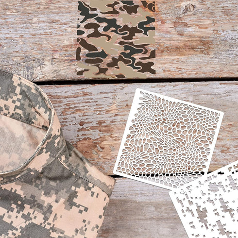 Outus 9 Pieces Camo Print Stencils Camouflage Painting Templates Reusable Grass Pattern Stencils Green Camo DIY Stencils for Scrapbooking Painting...
