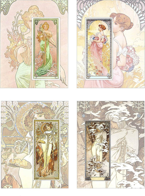 ArtDash Brand Premium Art Nouveau Reproductions: The Four Seasons ~ Set of 4 Easy-to-Frame 8"×10" Prints (AN086) by Alphonse Mucha...
