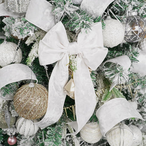 MEEDEE White Crushed Velvet Ribbon 2.5 Inch Velvet Wired Ribbon Crushed Velvet Christmas Ribbon 10 Yards White Velvet Ribbon for Christmas Tree De...