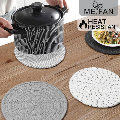 ME.FAN Trivets/Potholders 4 Set Cotton Thread Weave Trivets for for Hot Pots and Pans - Large Coasters/Hot Pads/Hot Mats to Protect Desktop & Coun...