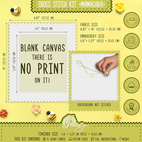 Povitrulya Counted Cross Stitch Kit 'Mamacado' - Embroidery Set with Pre-Sorted Cotton Floss, 14 Count Aida Fabric, Paper Pattern, DIY Gift, Baby ...