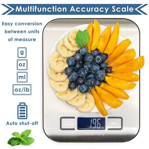 Moss and Stone Digital Kitchen Scale Food Multifunction Accuracy Digital Scale LCD Display 11 Lb 5 Kg, Food Scales Digital Weight Grams and Oz, Ba...