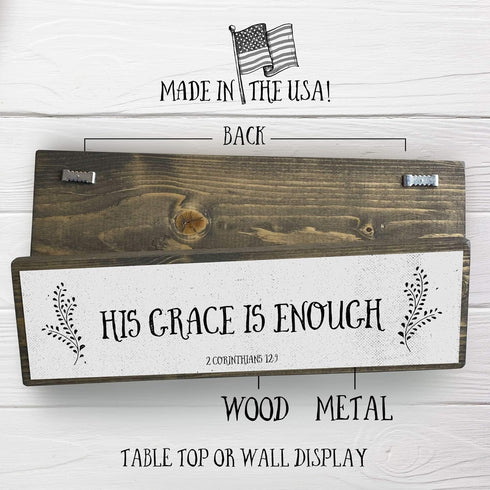 Christian Wall Art - His Grace Is Enough Wall Décor – Beautiful Bible Verse Modern Farmhouse Wall Art – Wood and Metal His Grace Is Enough Door Si...