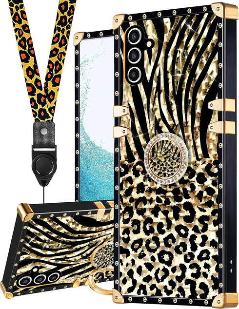 Shorogyt for Samsung A54 5G Case - Leopard - for Women Girls Teens Designer Square Fashion Cute Cases with Ring Stand Holder and Lanyard Stylish A...
