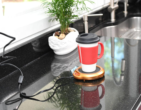Home-X - Mug Warmer, Multipurpose Heating Pad for Desktop Heated Coffee & Tea or Candle & Wax Warmer, Copper Finish...