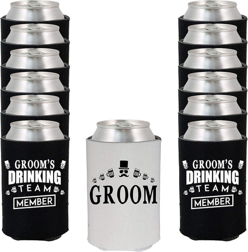 Shop4Ever Groom and Groom’s Drinking Team Member Can Coolie ~ Wedding Bachelor Party Beer Can Sleeve Coolers ~ (Member, Blk, 13 Pk)...