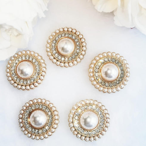 5pcs 23mm Small Fragrance Pearl Rhinestone Metal Buttons Ladies Cashmere Coat Blazer Shirt Button Round Buttons (Golden Pearl lace)...
