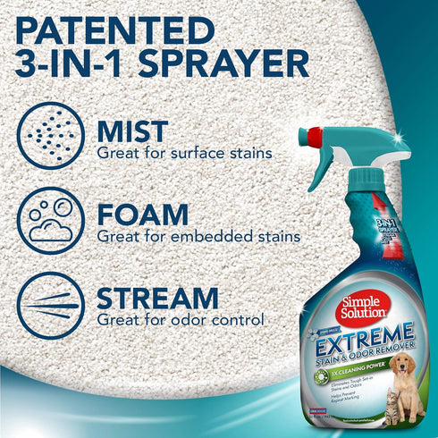 Simple Solution Extreme Pet Stain and Odor Remover | Enzymatic Cleaner with 3X Pro-Bacteria Cleaning Power | Spring Breeze, 32 Ounces...