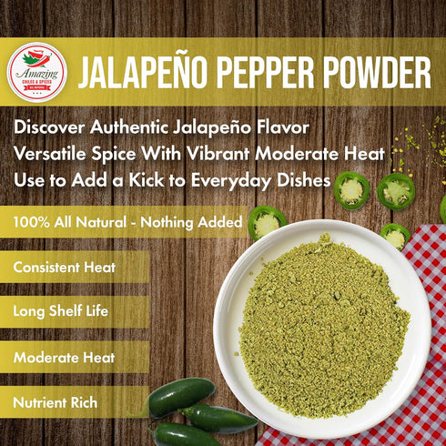 Jalapeno Powder Seasoning 4oz – Natural and Premium. Great For Chili, Salsa, Spice Blends, Stews, Tacos, Corn Bread. Medium to High Heat - fruity,...