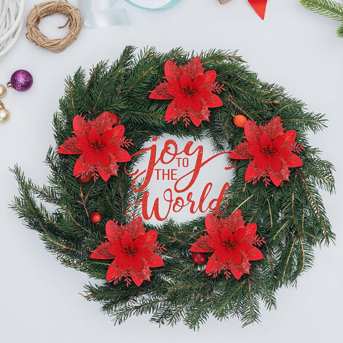 24 Pieces Poinsettia Christmas Decorations Glitter Poinsettia Flowers 5.5 Inch Poinsettias Artificial Christmas Flowers for Christmas Tree Ornamen...