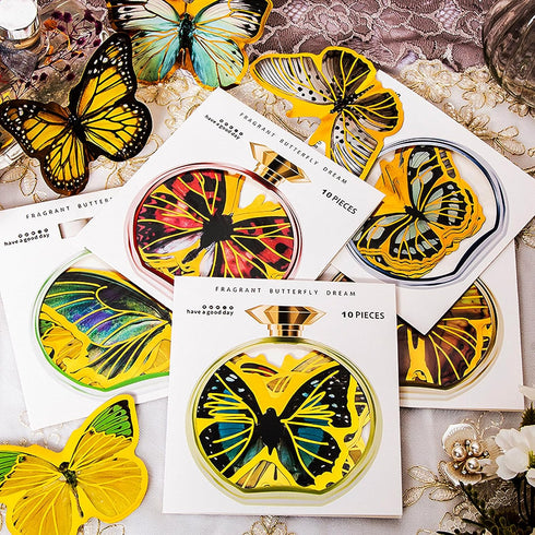 80 Pieces Large Size Hot Stamping Butterfly Stickers,Iridescent Transparent Resin Sticker Decals for Scrapbook Junk Journal Bullet Journals Planne...