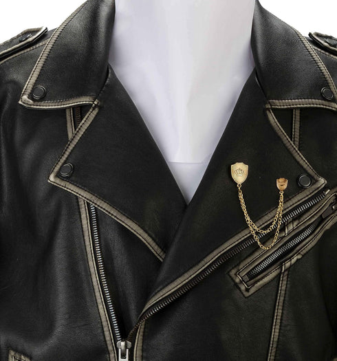 Lapel Pin for Men Shield with Crown Symbol and Hanging Chain Alloy Brooch Suit Stud, Shirt Studs Men's Accessories (Gold)...