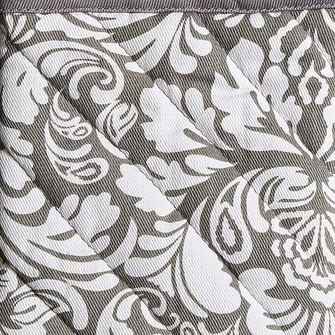 DII Quilted Kitchen Oven Mitt & Potholder Set, Hanging Loop for Convenient Storage, OM 6.5x12/PH 8x8.5, Gray Damask Print, 2 Piece...