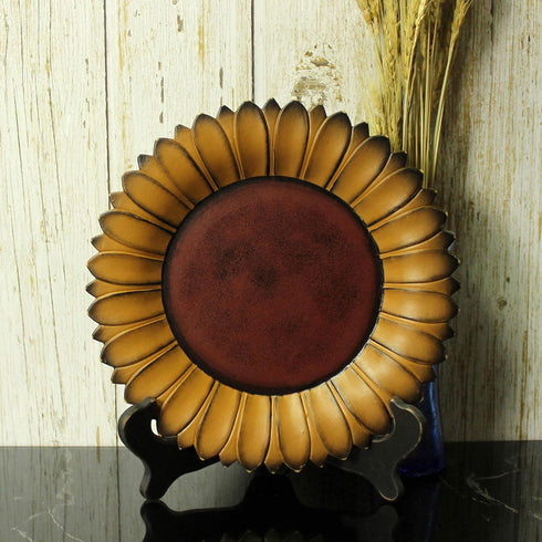 CVHOMEDECO. Sunflower Shape Plate Primitives Rustic Display Wooden Plate Home and Office Décor Art, 11 Inch (Mustard Plate Only)...