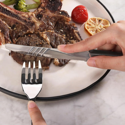 New Star Foodservice 58994 Stainless Steel Steak Knife, 4.5-Inch Rounded Serrated Blade with Plastic Handle, Set of 12...