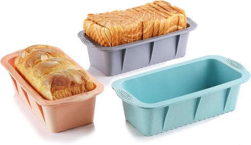 3PCS Silicone Bread Loaf Pan, Non-Stick Bread Pans for Baking, Easy Release Loaf Pan, Great for Homemade Bread, Cakes, Brownies, Dishwasher Safe (...