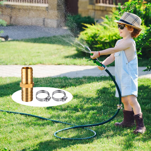4 Pieces 3/4 Inch Garden Hose Repair Mender Solid Brass Water Hose Connector Splicer Mender with 8 Pieces Stainless Steel Tightening Clamp and Sea...